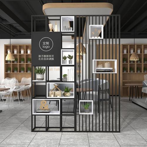 屏风隔断工业风铁艺办公室置物架书架落地客厅玄关花架装饰展示架